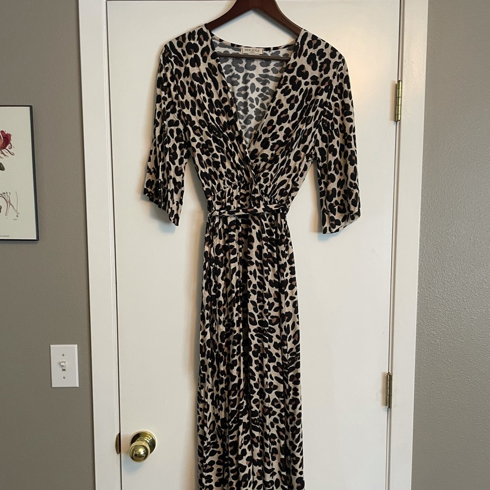Animal Print Maxi Dress with Tie Waist
